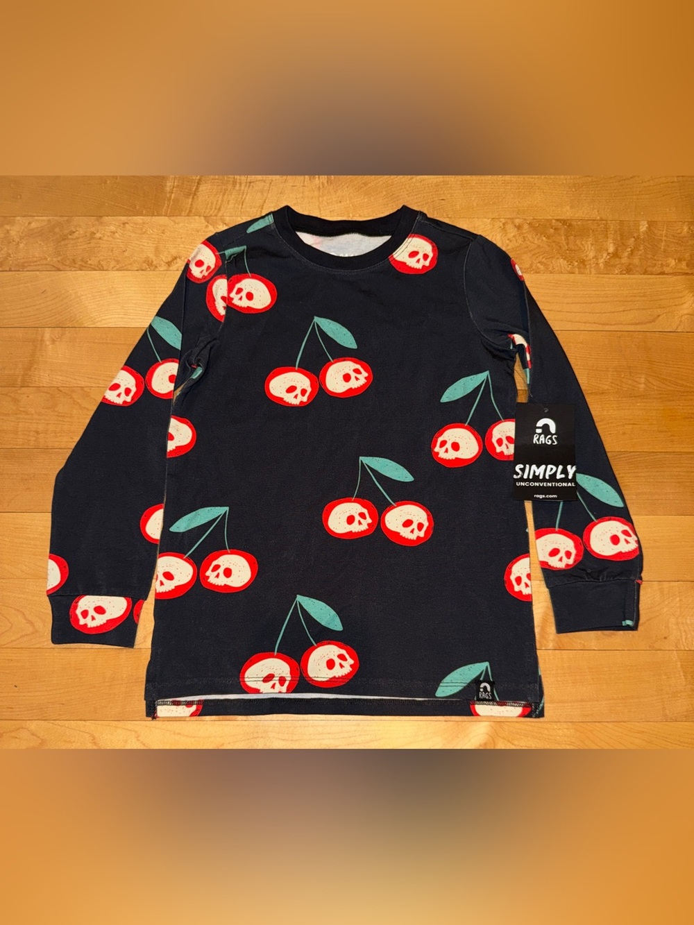 NEW RAGS Long Sleeve Cherry Skull T-Shirt 3-4Y